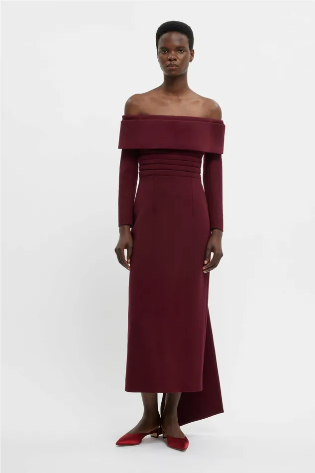 Dresses Women Emilia Wickstead Derika Dress In Burgundy Double Crepe