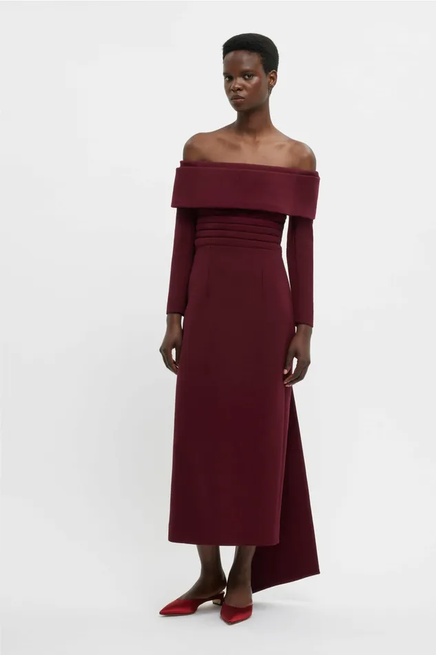 Dresses Women Emilia Wickstead Derika Dress In Burgundy Double Crepe Dresses Women Emilia Wickstead Derika Dress In Burgundy Double Crepe