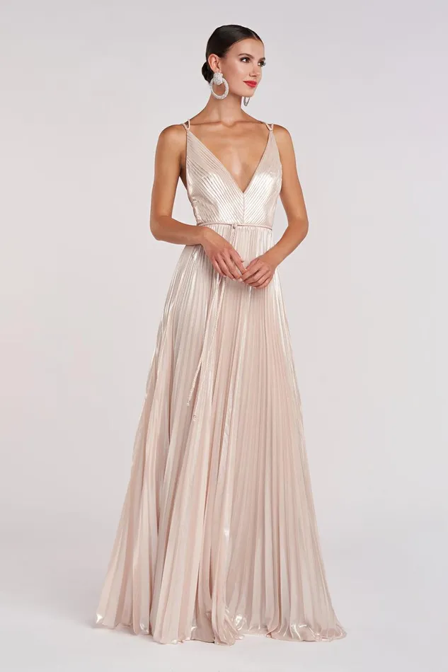 Dresses Women Halston Ace Gown In Foil Chiffon Nude Silver