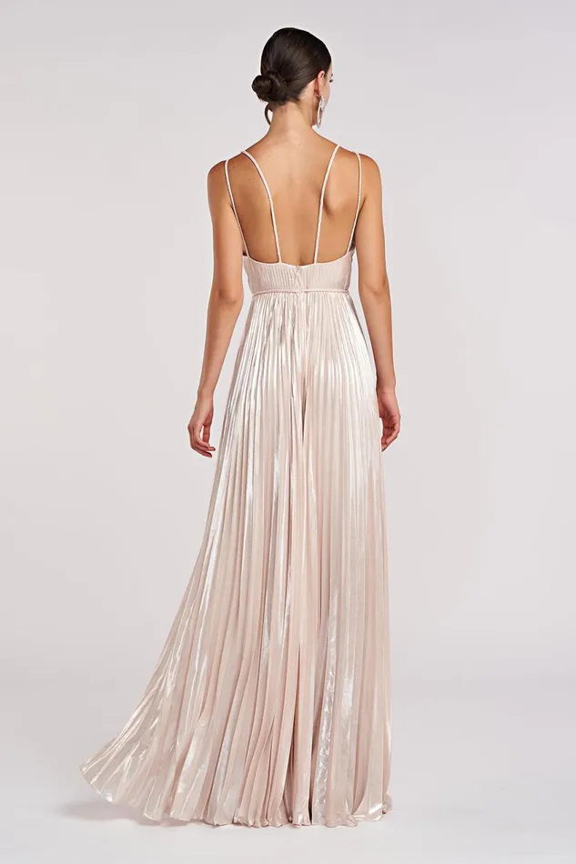 Dresses Women Halston Ace Gown In Foil Chiffon Nude Silver