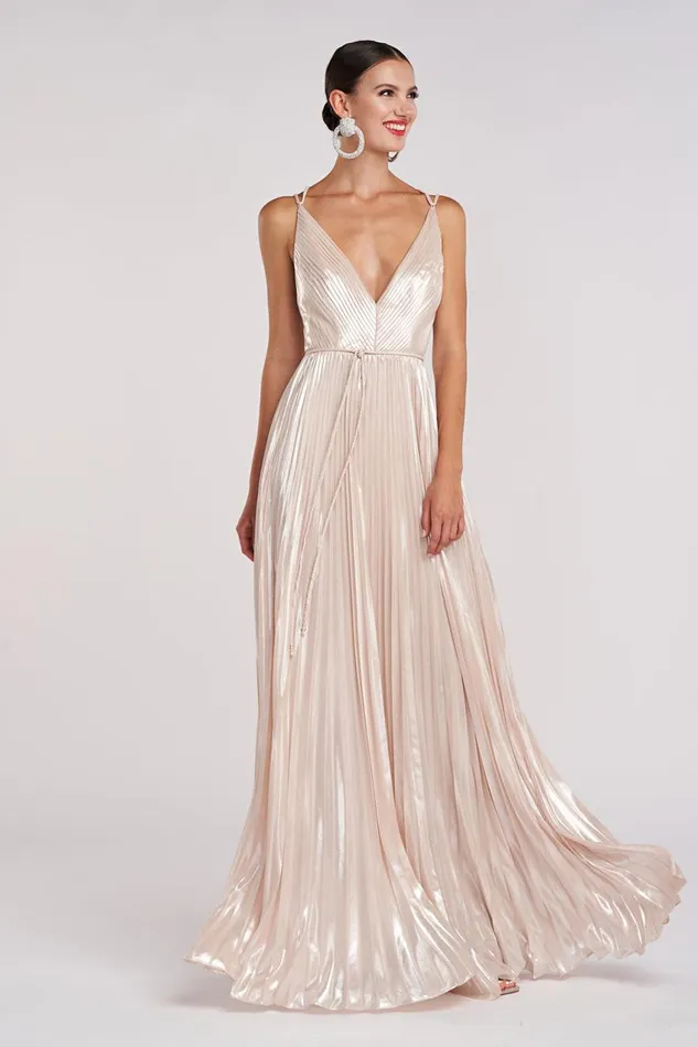 Dresses Women Halston Ace Gown In Foil Chiffon Nude Silver