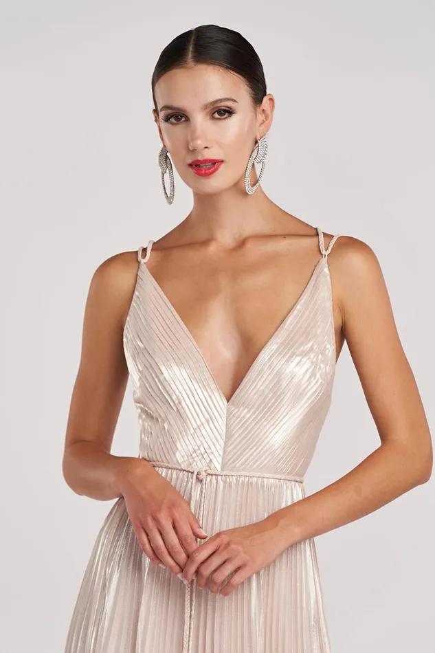 Dresses Women Halston Ace Gown In Foil Chiffon Nude Silver