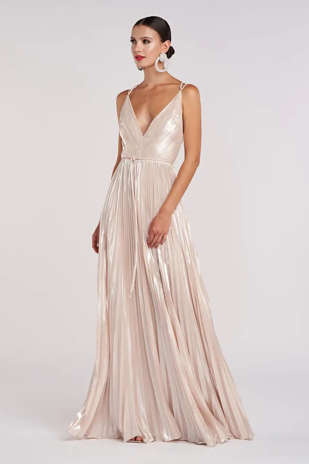 Dresses Women Halston Ace Gown In Foil Chiffon Nude Silver