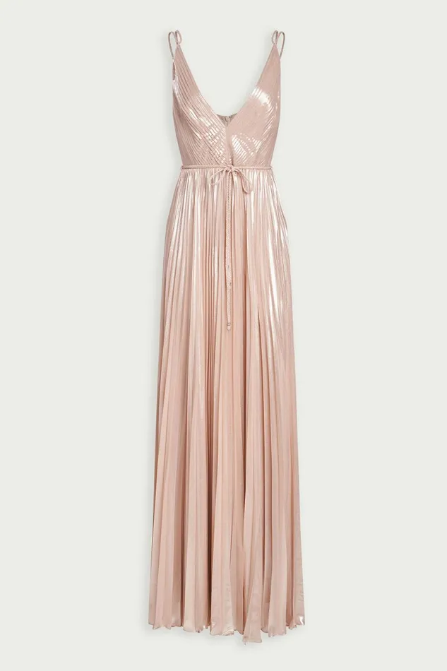 Dresses Women Halston Ace Gown In Foil Chiffon Nude Silver