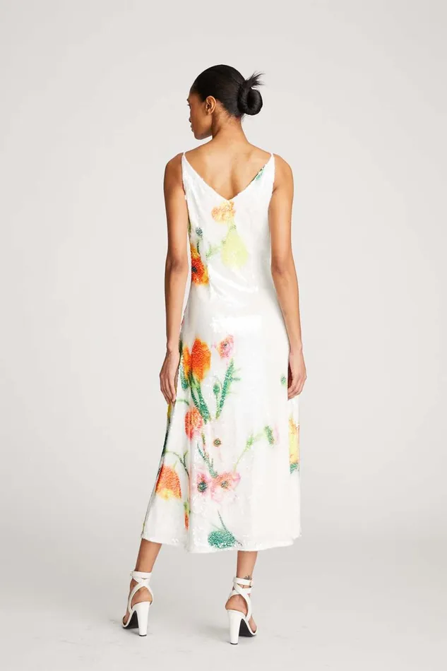 Dresses Women Halston Caralyn Dress In Floral Sequin Chalk Blurred Floral