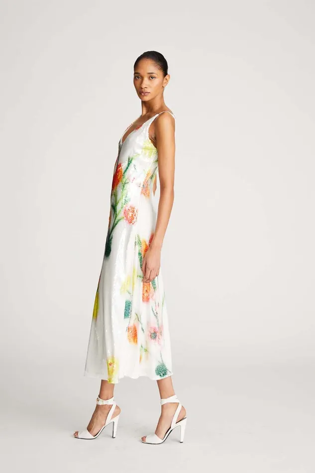 Dresses Women Halston Caralyn Dress In Floral Sequin Chalk Blurred Floral
