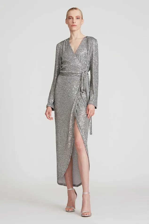 Dresses Women Halston Falan Sequin Cocktail Dress Dark Silver