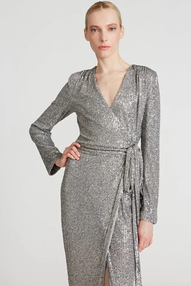Dresses Women Halston Falan Sequin Cocktail Dress Dark Silver