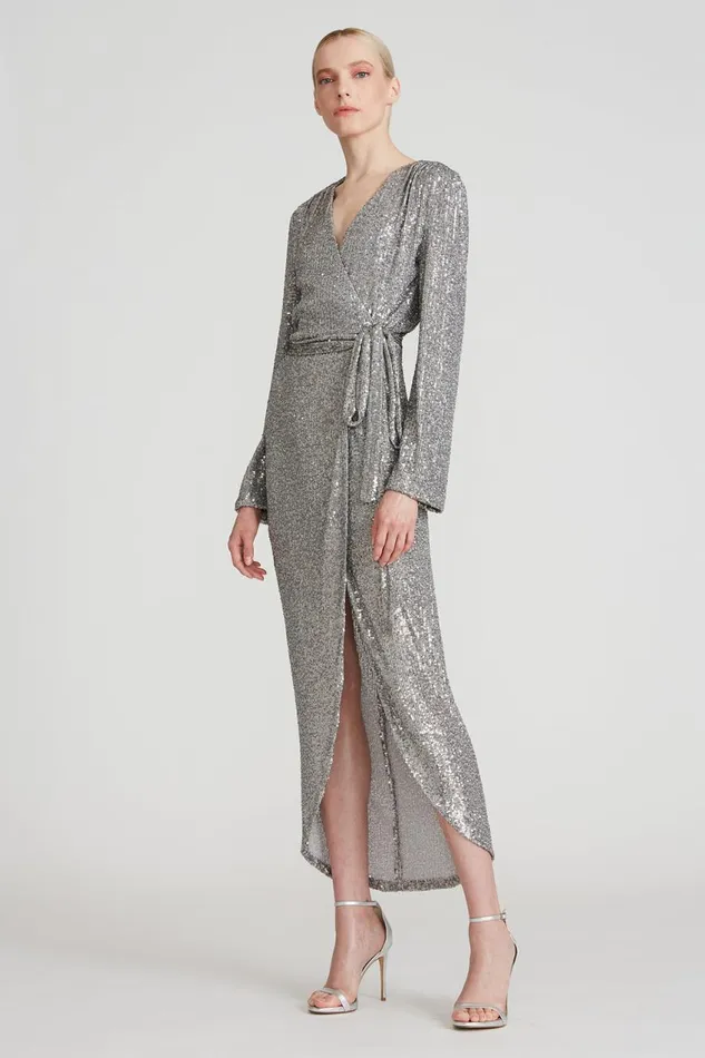 Dresses Women Halston Falan Sequin Cocktail Dress Dark Silver