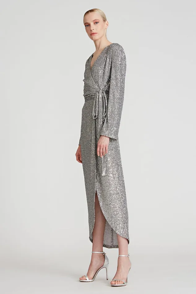 Dresses Women Halston Falan Sequin Cocktail Dress Dark Silver