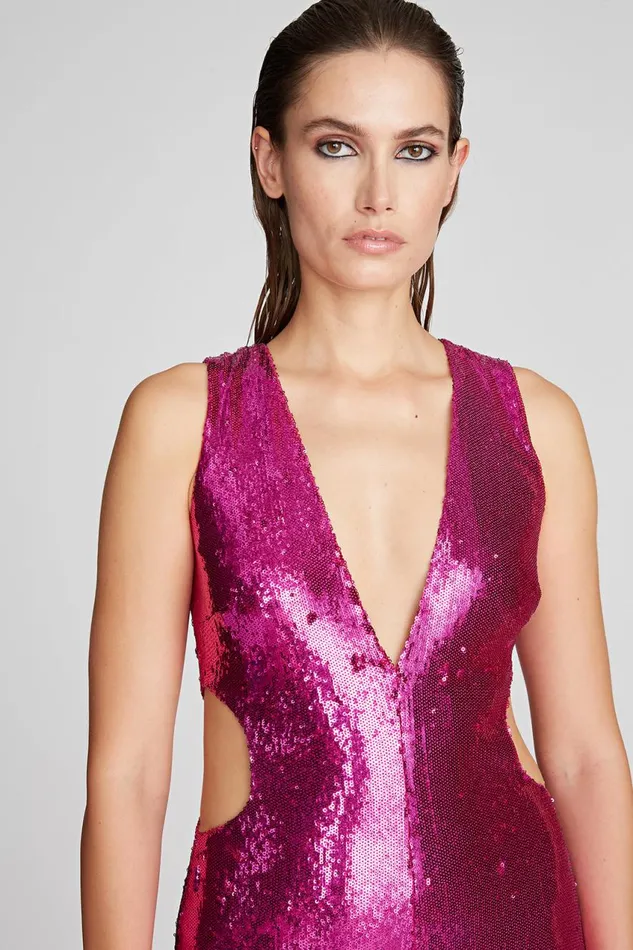 Dresses Women Halston Natalia Gown In Sequins Berry