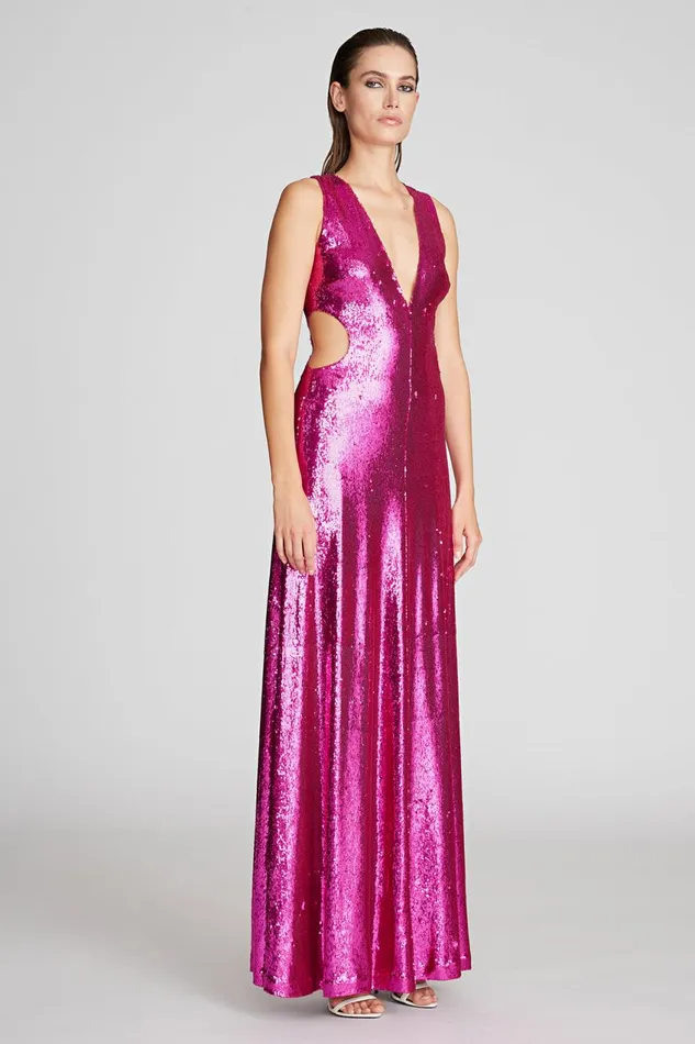 Dresses Women Halston Natalia Gown In Sequins Berry