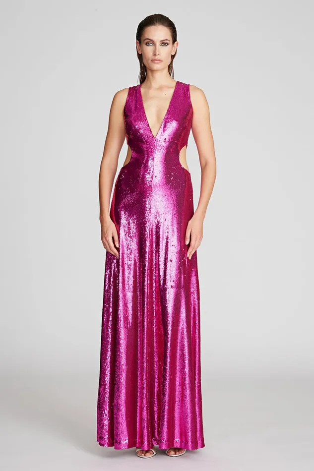 Dresses Women Halston Natalia Gown In Sequins Berry
