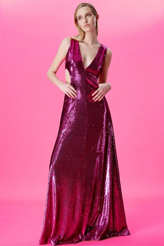 Dresses Women Halston Natalia Gown In Sequins Berry
