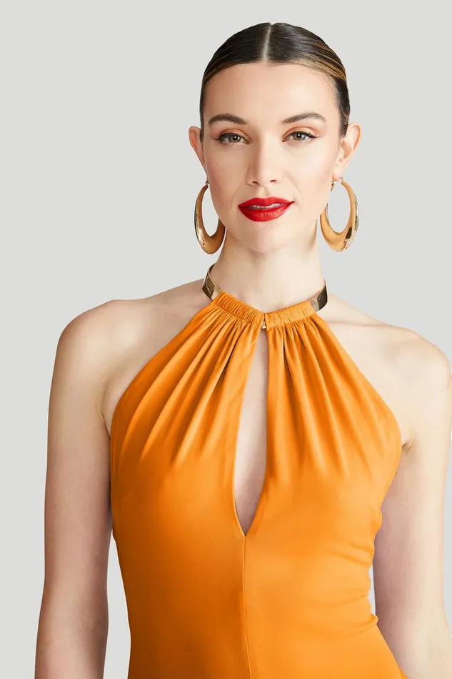 Dresses Women Halston Oriana Gown In Matte Jersey Orange Pepper