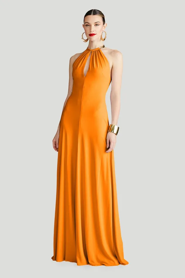 Dresses Women Halston Oriana Gown In Matte Jersey Orange Pepper