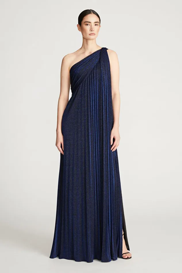 Dresses Women Halston Priya Knit Pleated Gown Navy