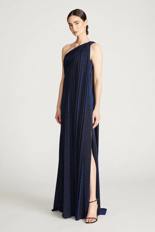 Dresses Women Halston Priya Knit Pleated Gown Navy