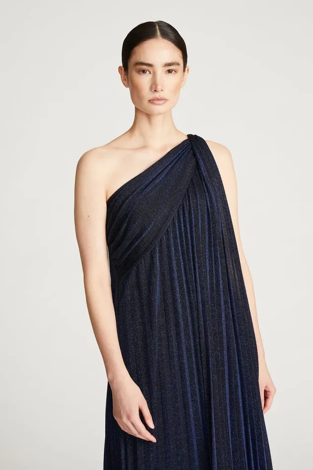 Dresses Women Halston Priya Knit Pleated Gown Navy