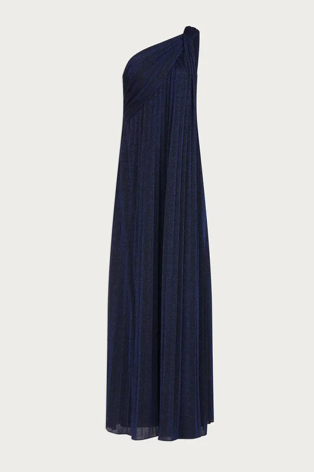 Dresses Women Halston Priya Knit Pleated Gown Navy
