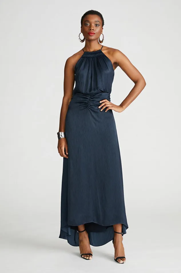 Dresses Women Halston Slub Micro Satin Gown Navy