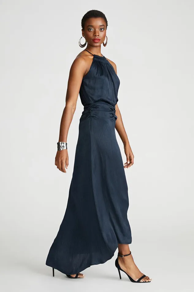 Dresses Women Halston Slub Micro Satin Gown Navy