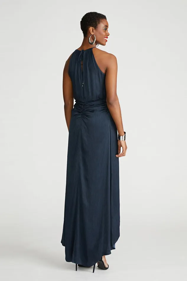 Dresses Women Halston Slub Micro Satin Gown Navy
