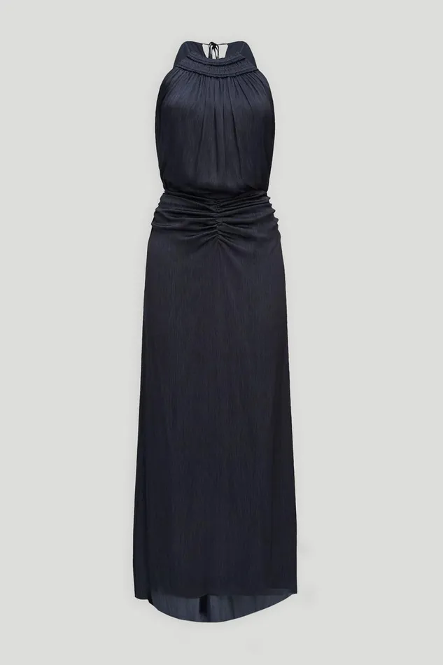 Dresses Women Halston Slub Micro Satin Gown Navy
