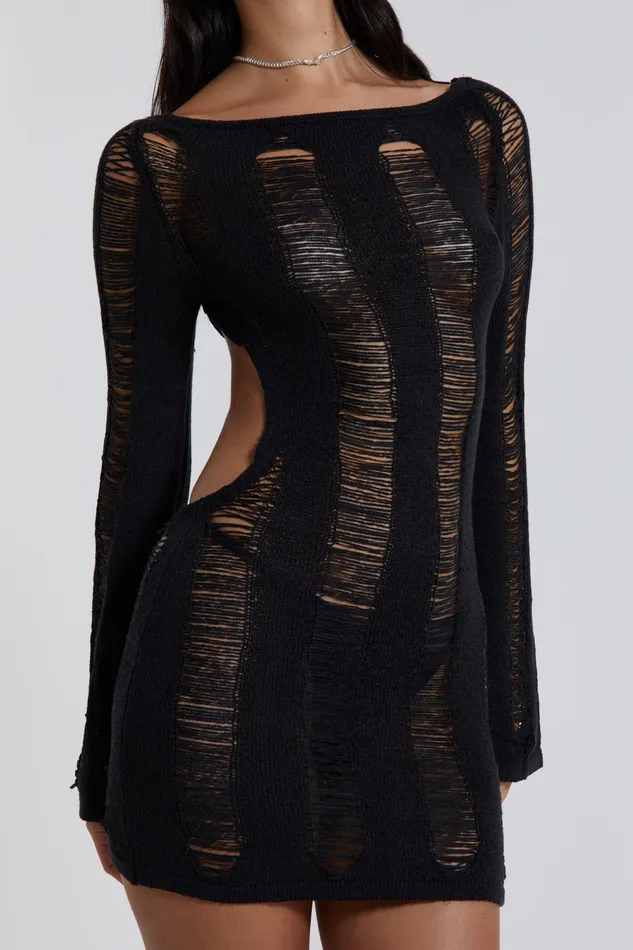 Dresses Women Jaded London Shop Black Umbra Shredded Mini Dress
