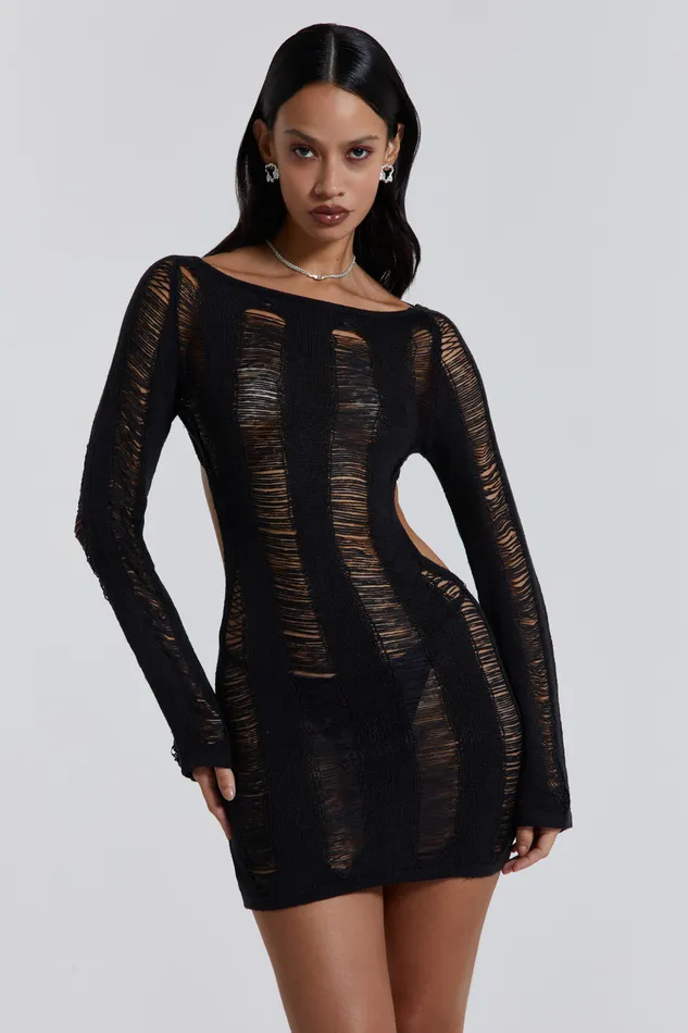 Dresses Women Jaded London Shop Black Umbra Shredded Mini Dress