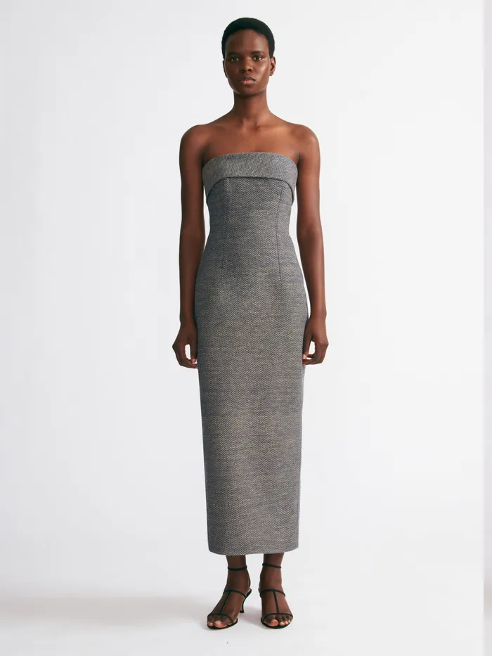 Dresses Women Keeley Dress In Navy and Ivory Chevron Weave Emilia Wickstead