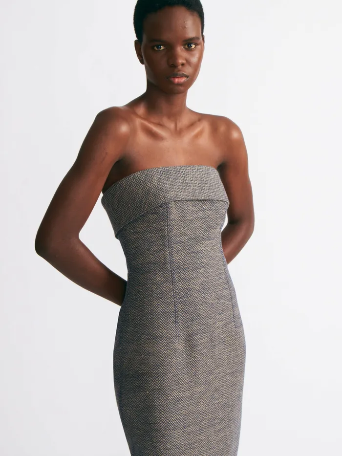 Dresses Women Keeley Dress In Navy and Ivory Chevron Weave Emilia Wickstead