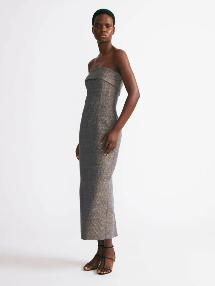 Dresses Women Keeley Dress In Navy and Ivory Chevron Weave Emilia Wickstead