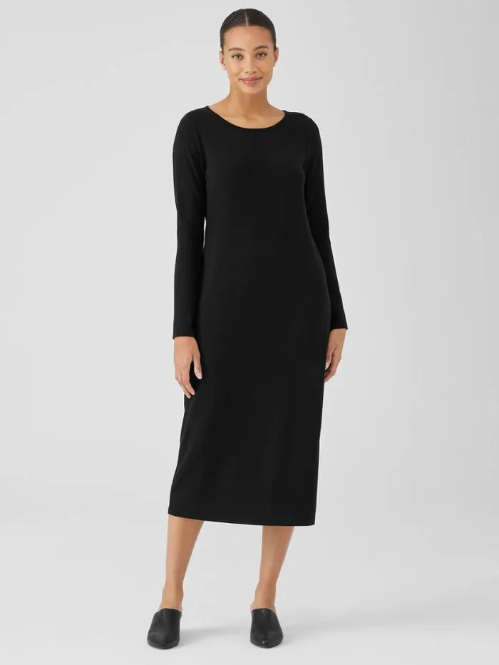 Eileen Fisher Dresses and Skirts Stretch Jersey Knit Jewel Neck Dress Black 8211 Shop
