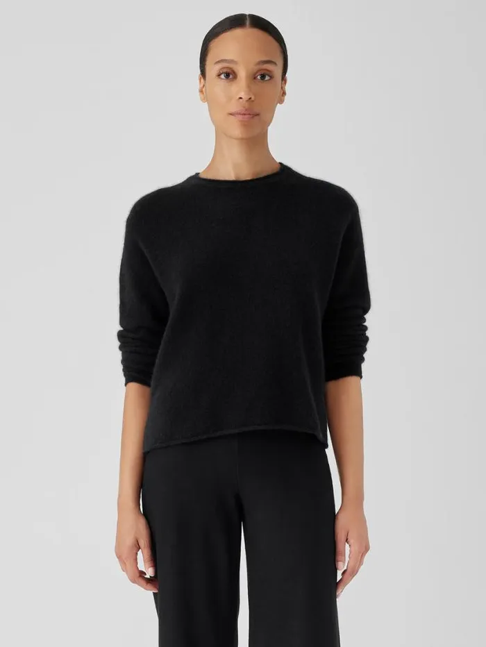 Eileen Fisher Extended Sizing 1X3X Cashmere Silk Bliss Crew Neck Top Black 8211 Shop
