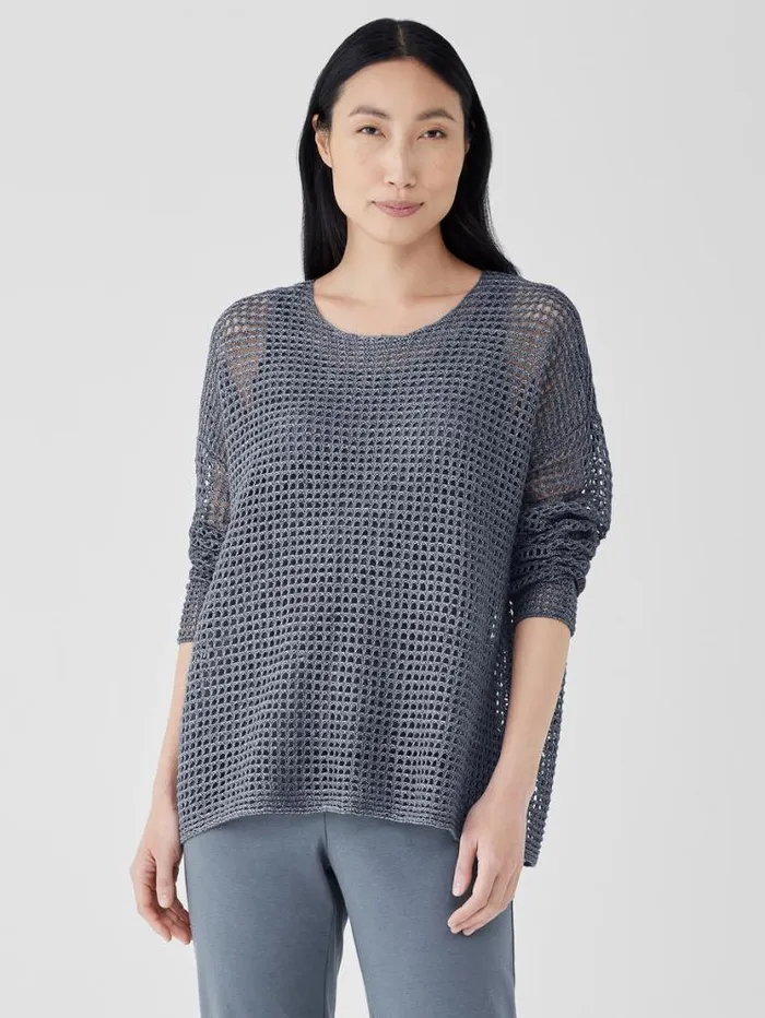 Eileen Fisher Extended Sizing 1X3X Organic Linen Dlav Round Neck Top Steel 8211 Shop