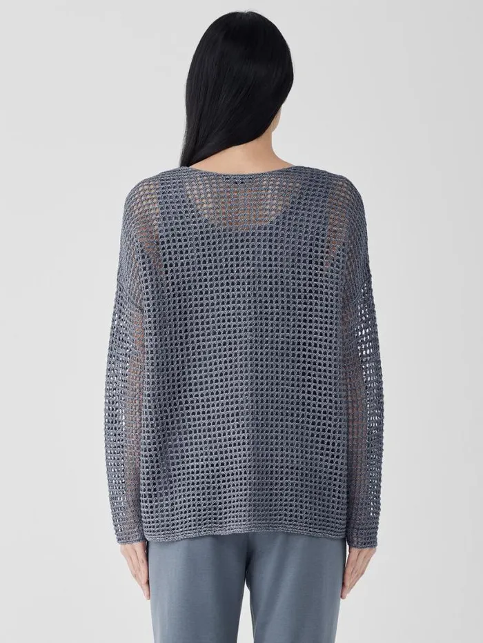 Eileen Fisher Extended Sizing 1X3X Organic Linen Dlav Round Neck Top Steel 8211 Shop
