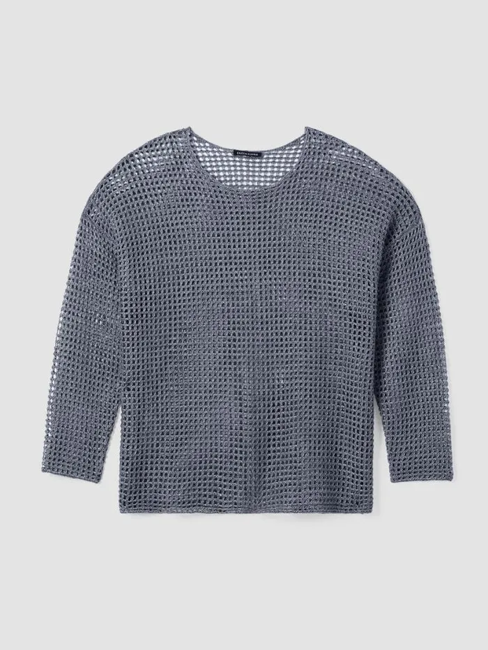 Eileen Fisher Extended Sizing 1X3X Organic Linen Dlav Round Neck Top Steel 8211 Shop