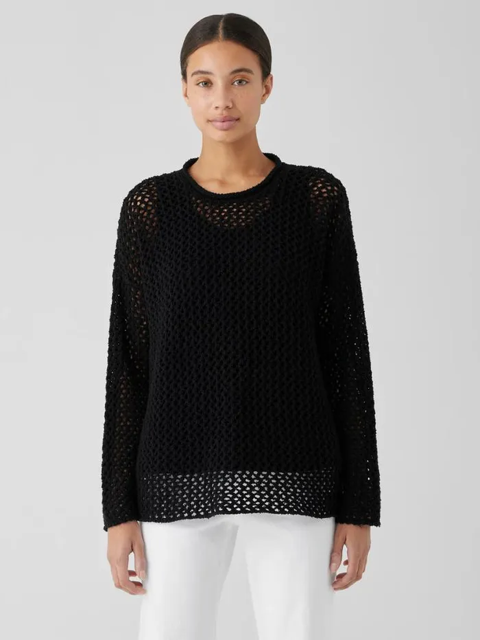 Eileen Fisher Extended Sizing 1X3X Peruvian Organic Cotton Boucle Crew Neck Top Black 8211 Shop