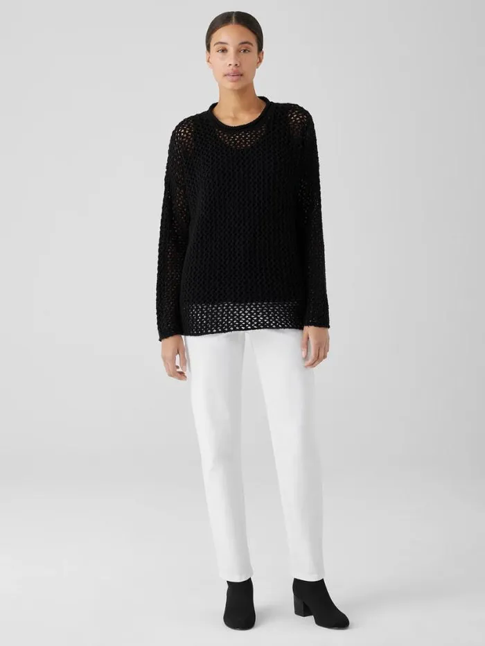 Eileen Fisher Extended Sizing 1X3X Peruvian Organic Cotton Boucle Crew Neck Top Black 8211 Shop