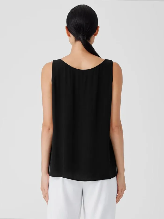 Eileen Fisher Extended Sizing 1X3X Silk Georgette Crepe Scoop Neck Tank Black 8211 Shop