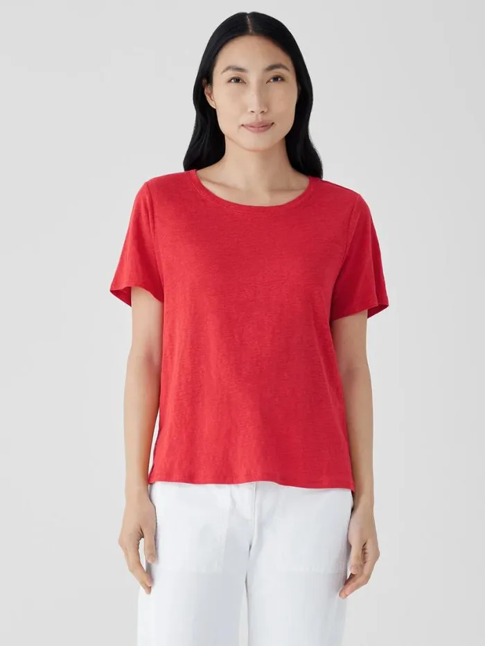 Eileen Fisher Petite Organic Linen Jersey Crew Neck Tee Flame 8211 Shop