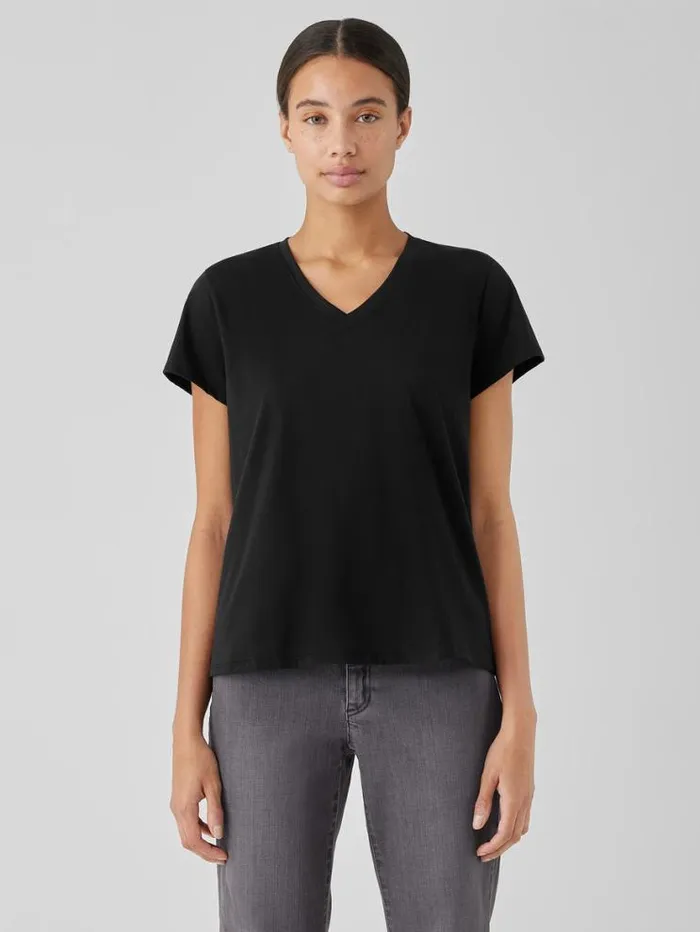 Eileen Fisher Petite Organic Pima Cotton Jersey VNeck Tee Black 8211 Shop