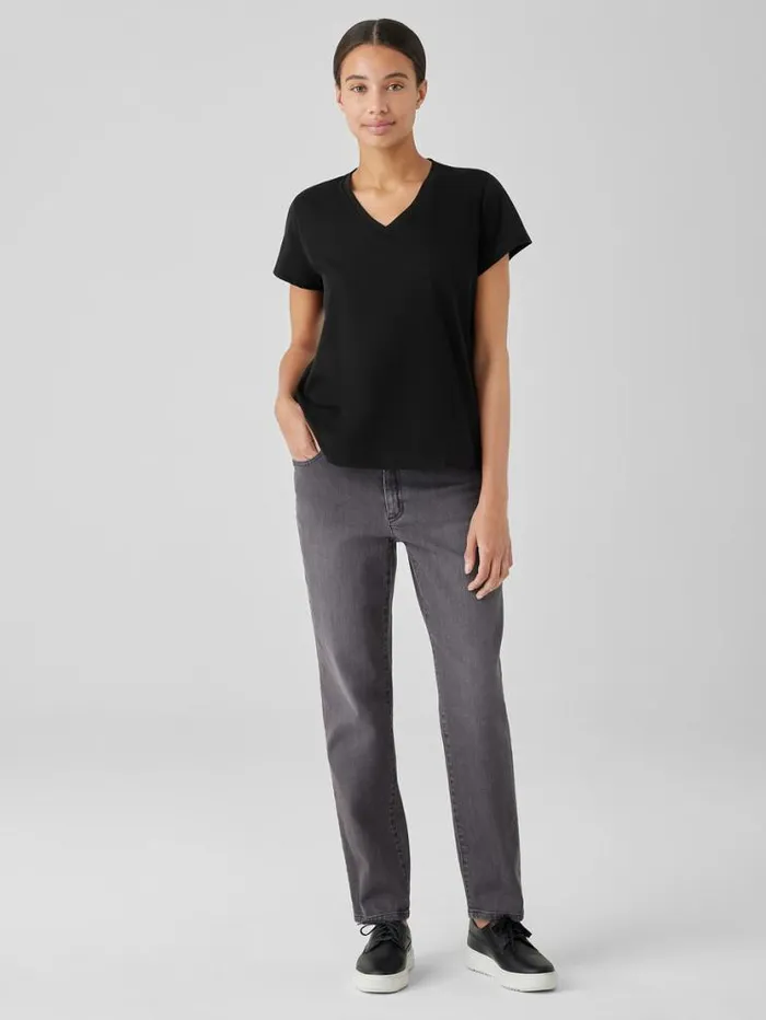 Eileen Fisher Petite Organic Pima Cotton Jersey VNeck Tee Black 8211 Shop