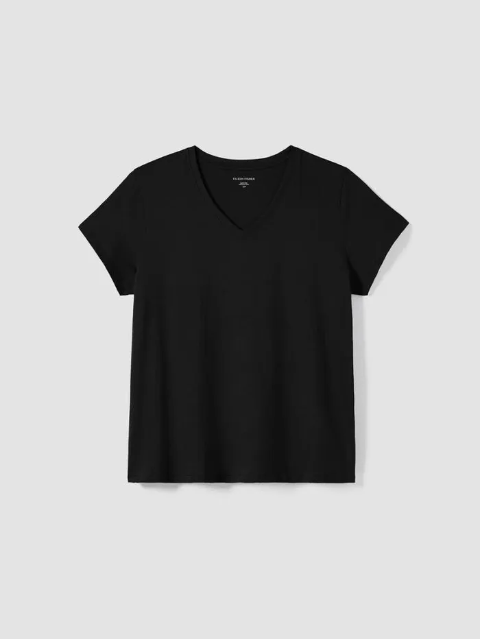 Eileen Fisher Petite Organic Pima Cotton Jersey VNeck Tee Black 8211 Shop