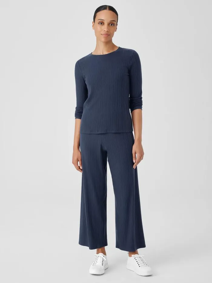 Eileen Fisher Petite Variegated Rib Knit Crew Neck Top Ocean 8211 Shop