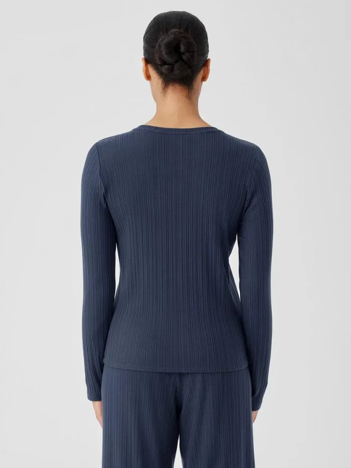 Eileen Fisher Petite Variegated Rib Knit Crew Neck Top Ocean 8211 Shop