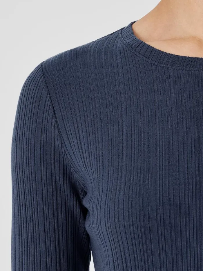 Eileen Fisher Petite Variegated Rib Knit Crew Neck Top Ocean 8211 Shop