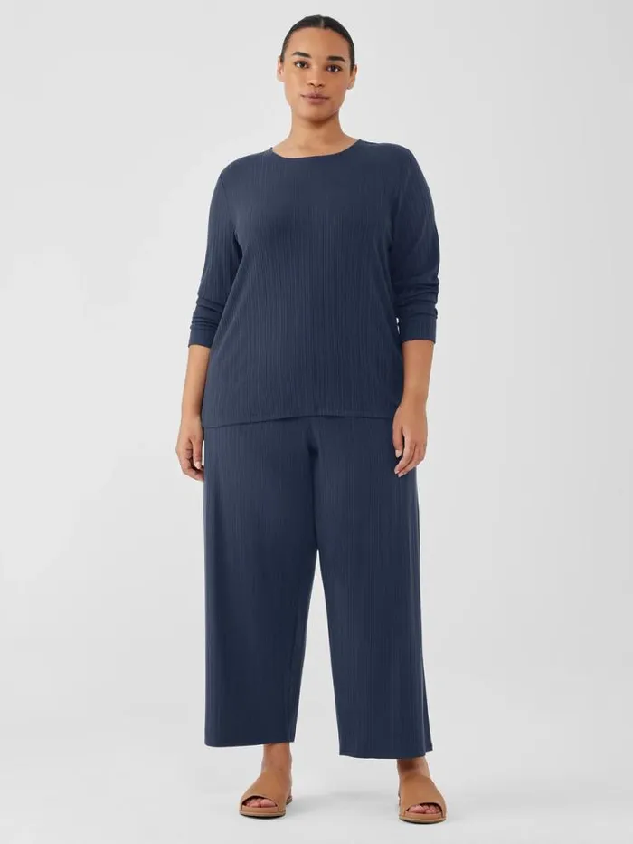 Eileen Fisher Petite Variegated Rib Knit Crew Neck Top Ocean 8211 Shop