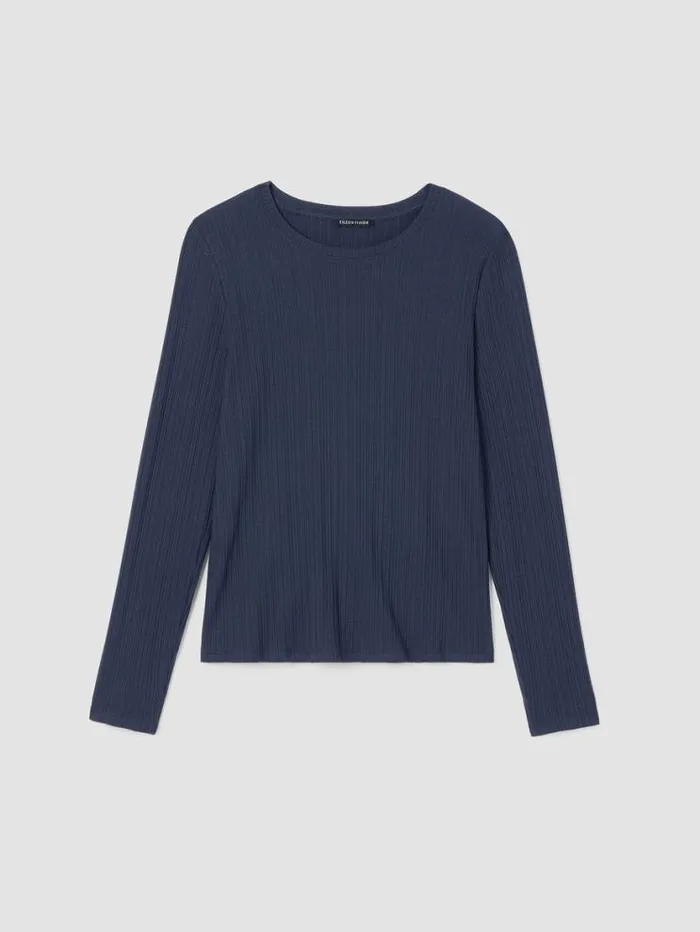 Eileen Fisher Petite Variegated Rib Knit Crew Neck Top Ocean 8211 Shop